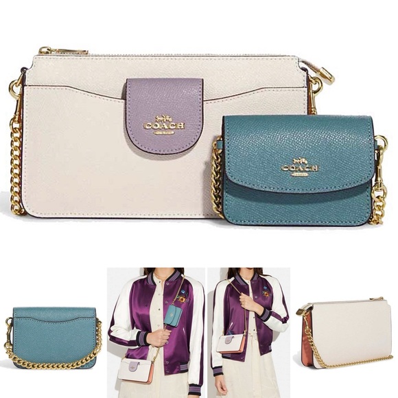 Coach Authentic Leather Poppy Color-Block Crossbody with Detachable Card Case - Picture 2 of 16